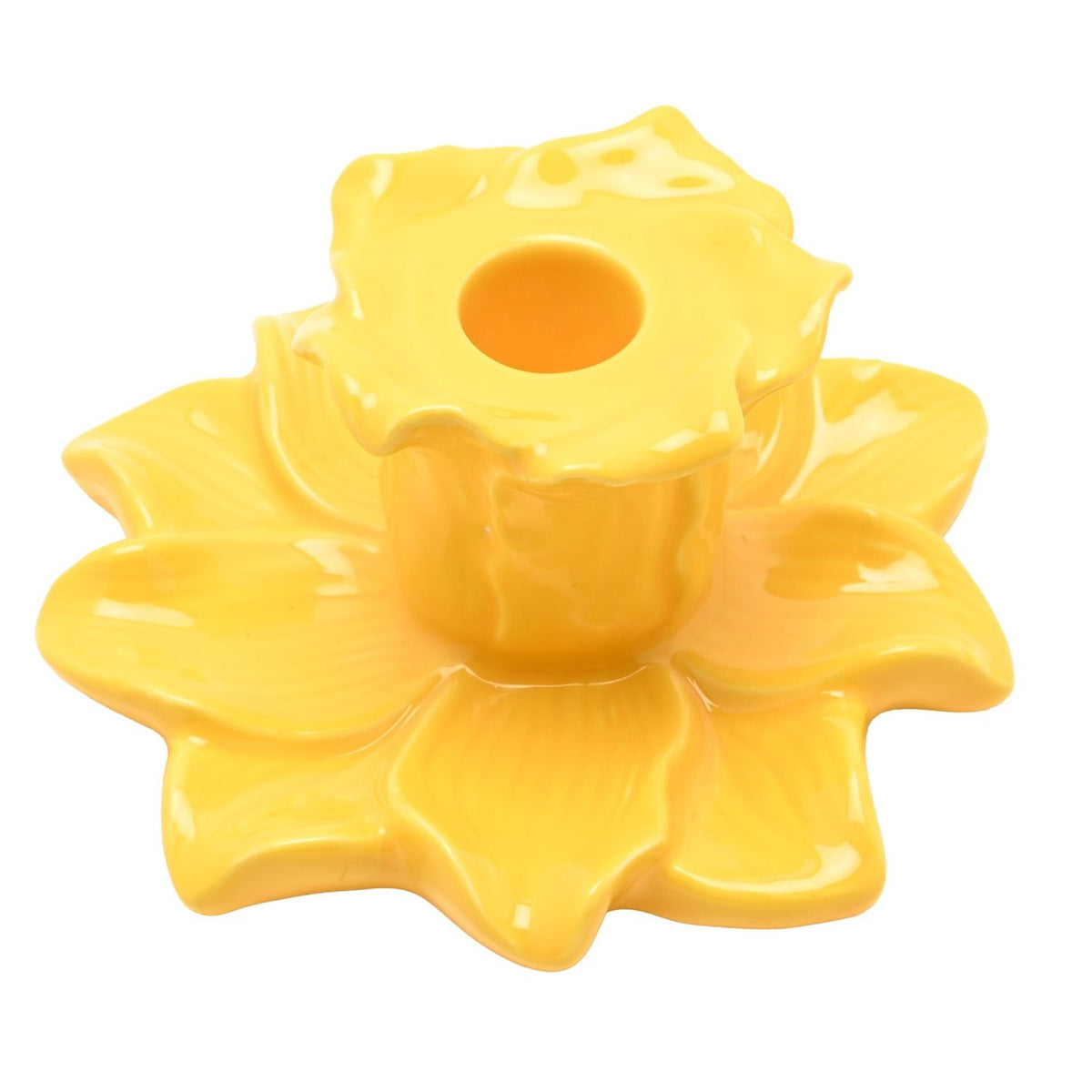 Daffodil Ceramic Candle Holder with Petal Base - Yellow