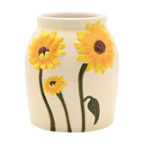 Handpainted Raised Sunflower Round Ceramic Vase - White
