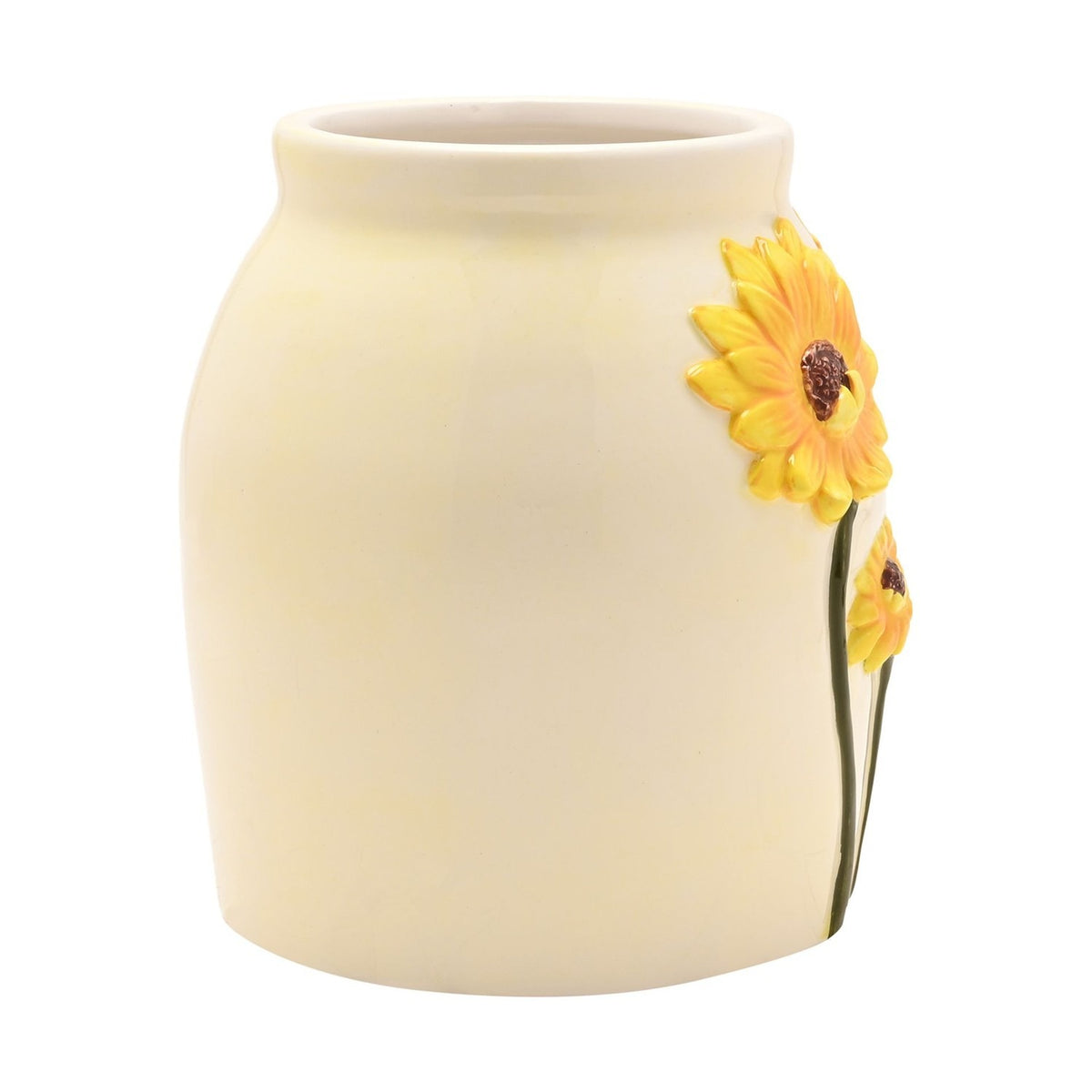 Handpainted Raised Sunflower Round Ceramic Vase - White