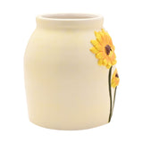 Handpainted Raised Sunflower Round Ceramic Vase - White