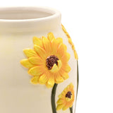 Handpainted Raised Sunflower Round Ceramic Vase - White