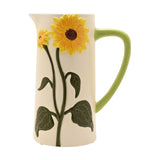 Handpainted Sunflower Ceramic Jug with Green Handle - White