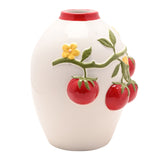Large Handpainted Embossed Tomato Vine Ceramic Vase - White