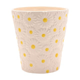 Embossed Daisy Ceramic Planter with Yellow Centres - White