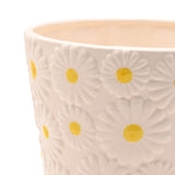 Embossed Daisy Ceramic Planter with Yellow Centres - White