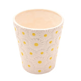 Embossed Daisy Ceramic Planter with Yellow Centres - White