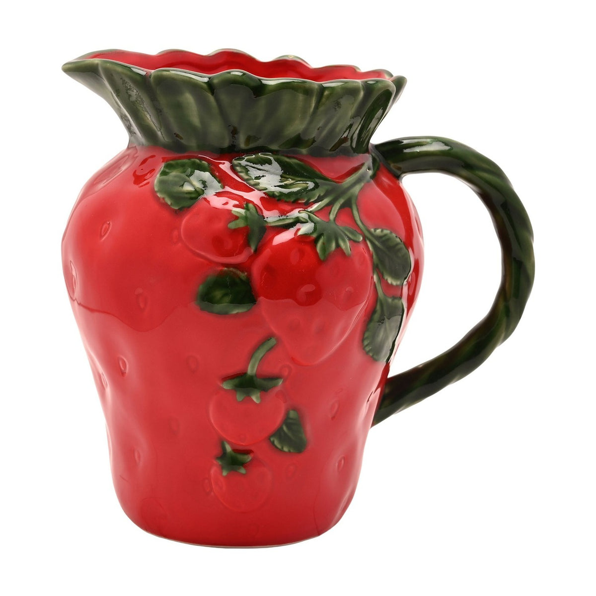 Strawberry and Leaves Ceramic Jug with Handle 1400ml - Red