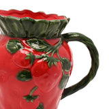 Strawberry and Leaves Ceramic Jug with Handle 1400ml - Red
