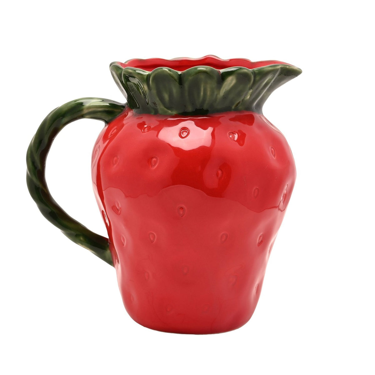 Strawberry and Leaves Ceramic Jug with Handle 1400ml - Red
