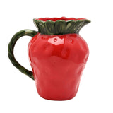 Strawberry and Leaves Ceramic Jug with Handle 1400ml - Red