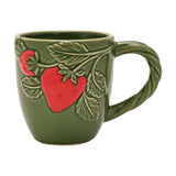Strawberry & Leaves Ceramic Mug with Twisted Handle - Green