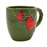 Strawberry & Leaves Ceramic Mug with Twisted Handle - Green