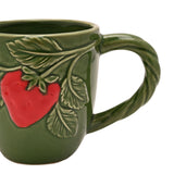 Strawberry & Leaves Ceramic Mug with Twisted Handle - Green