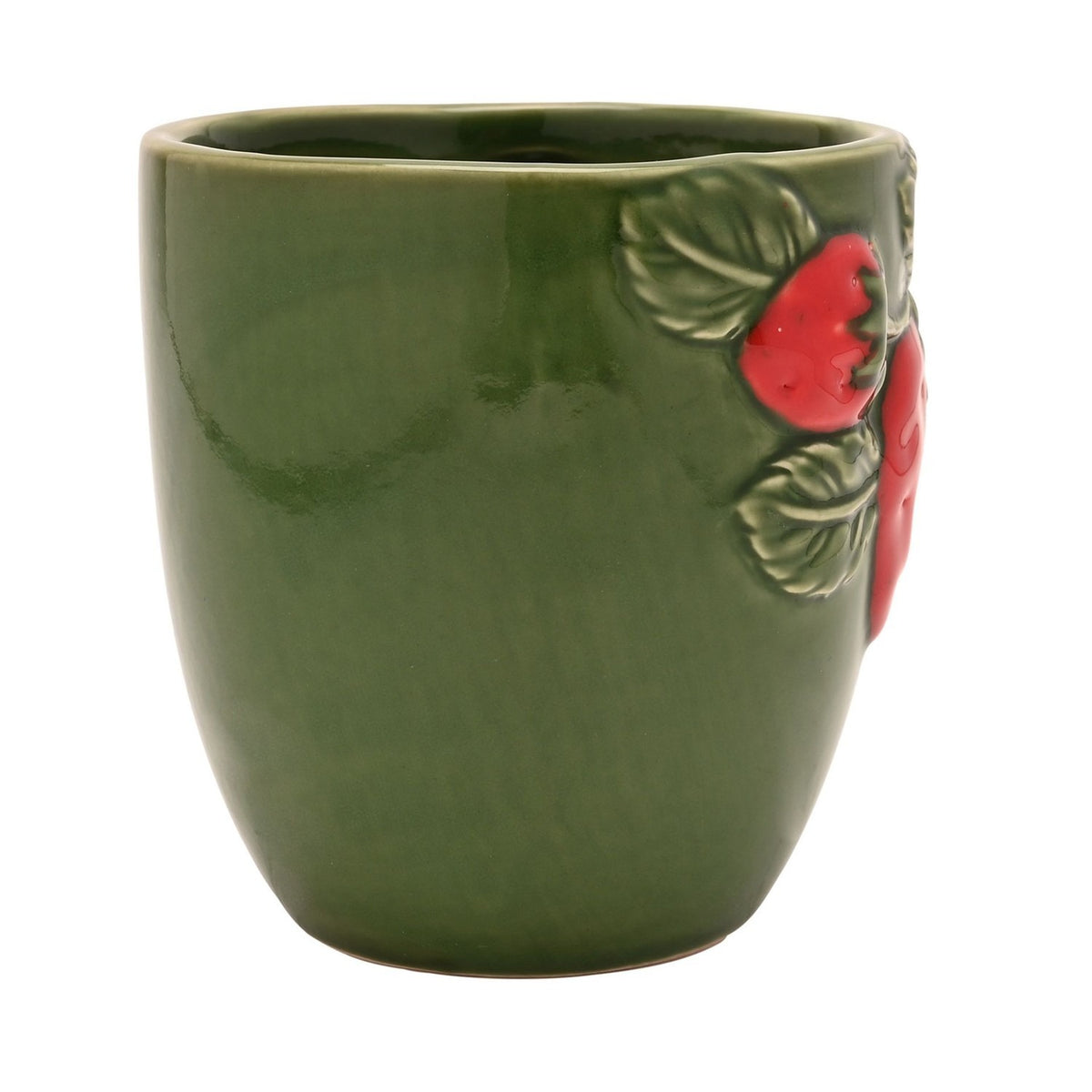 Strawberry & Leaves Ceramic Mug with Twisted Handle - Green