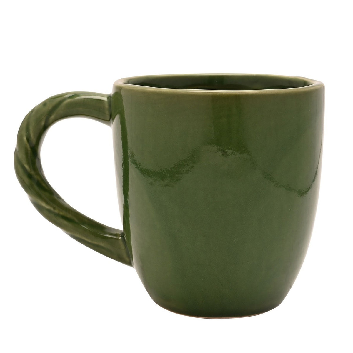 Strawberry & Leaves Ceramic Mug with Twisted Handle - Green