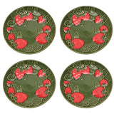Round Raised Strawberry & Leaves Ceramic Side Plate - Green