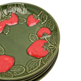 Round Raised Strawberry & Leaves Ceramic Side Plate - Green