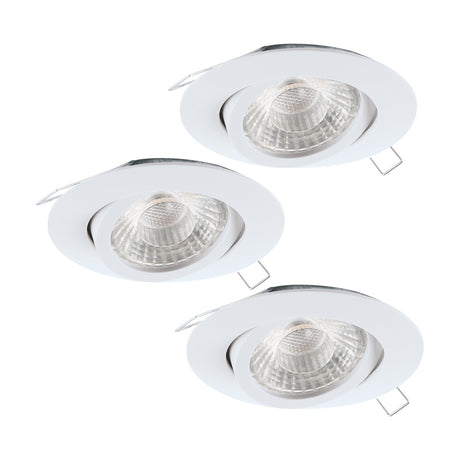 Tedo 1 Downlight Set of 3 in white, round recessed aluminium fittings with tiltable inner rings and GU10 bulbs, shown on a plain white background.