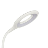 Close-up of the Telarne Clamp Lamp 42cm in white plastic, showing the ring-shaped LED head on a flexible gooseneck, set against a plain white background.