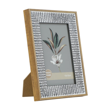 Temerloh Photo Frame, an upright 10x15cm picture frame with wood-effect edging and a grey-and-white textured border, glass front, shown on a plain white background.