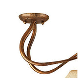Close-up of the Mantra Tentacle semi-flush ceiling light showing the round mounting plate and curved hand-painted rustic gold arms against a white background.