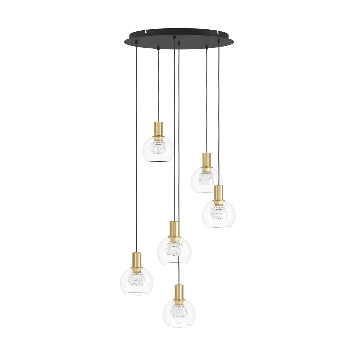 Terque Clear Glass 6 Light Pendant - Black & Brushed Brass