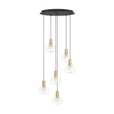 Terque Clear Glass 6 Light Pendant - Black & Brushed Brass