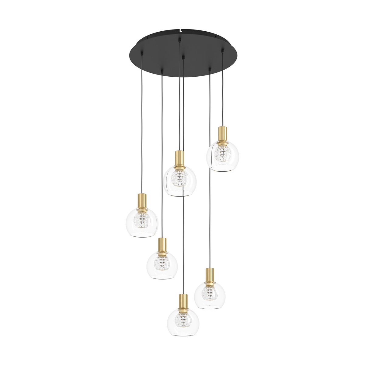 Terque Clear Glass 6 Light Pendant - Black & Brushed Brass
