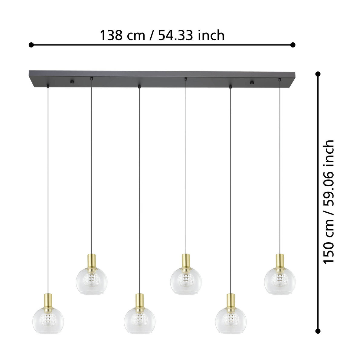 Terque Clear Glass Linear Pendant Light - Black & Brushed Brass