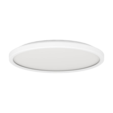 Testara-E LED flush ceiling light, 30cm round white plastic disc with integrated LED and white diffuser, shown at an angle on a plain white background.