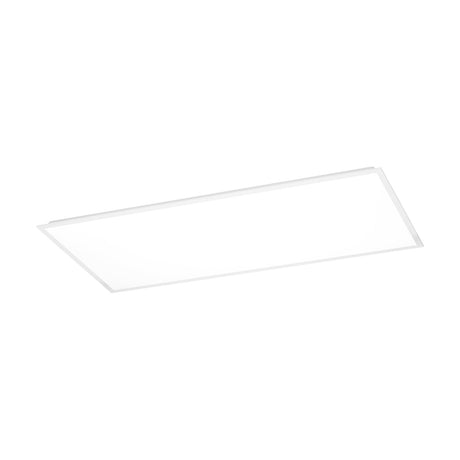 Tesvelle LED ceiling panel light, 119.5 x 59.5cm, with white steel frame and flat white plastic shade, 36.5W integrated LED, shown at an angle on a plain white background.