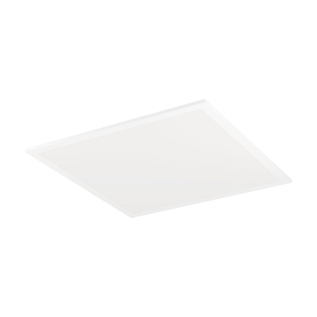 Tesvelle square LED ceiling panel light, 39.3 x 39.3cm, with a white steel frame and white plastic shade, shown at an angle against a plain white background.
