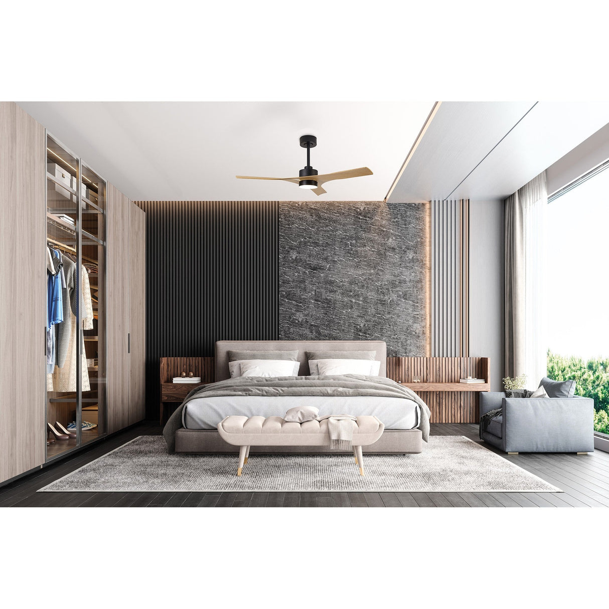 Thai CCT Dimmable LED Ceiling Fan Light With Remote & APP Control - Brown/Black