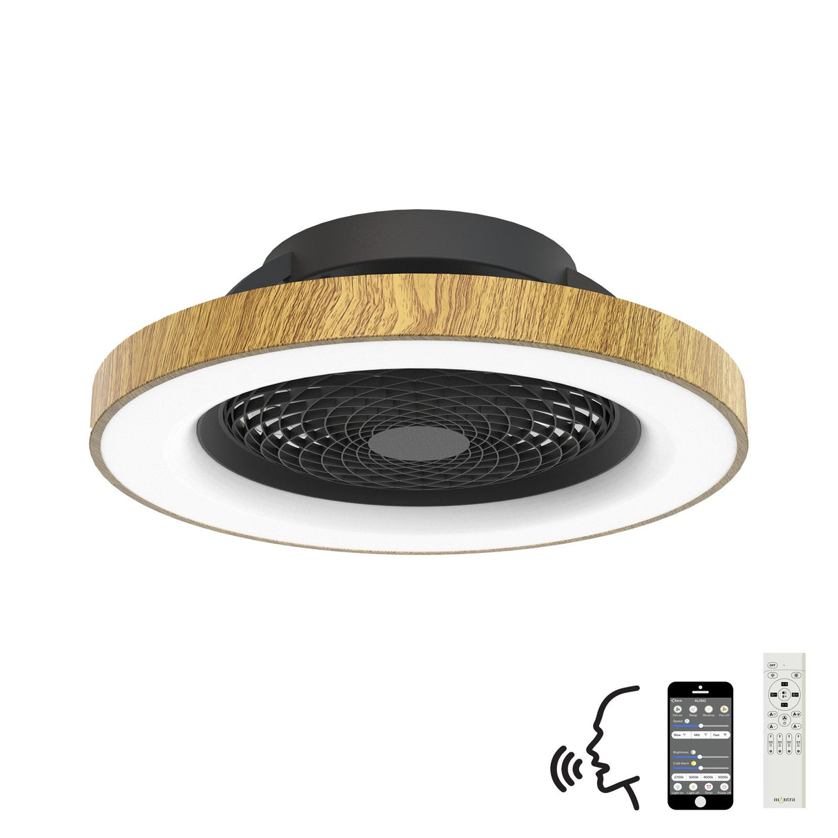 Tibet CCT Dimmable LED Ceiling Retractable Fan Light With Remote & Voice Control - Brown/Black