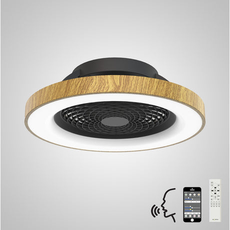 Tibet CCT Dimmable LED Ceiling Retractable Fan Light With Remote & Voice Control - Brown/Black