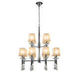 Tiffany 2 Tier 24 Light Crystal Chandelier - Chrome With Bronze Shades