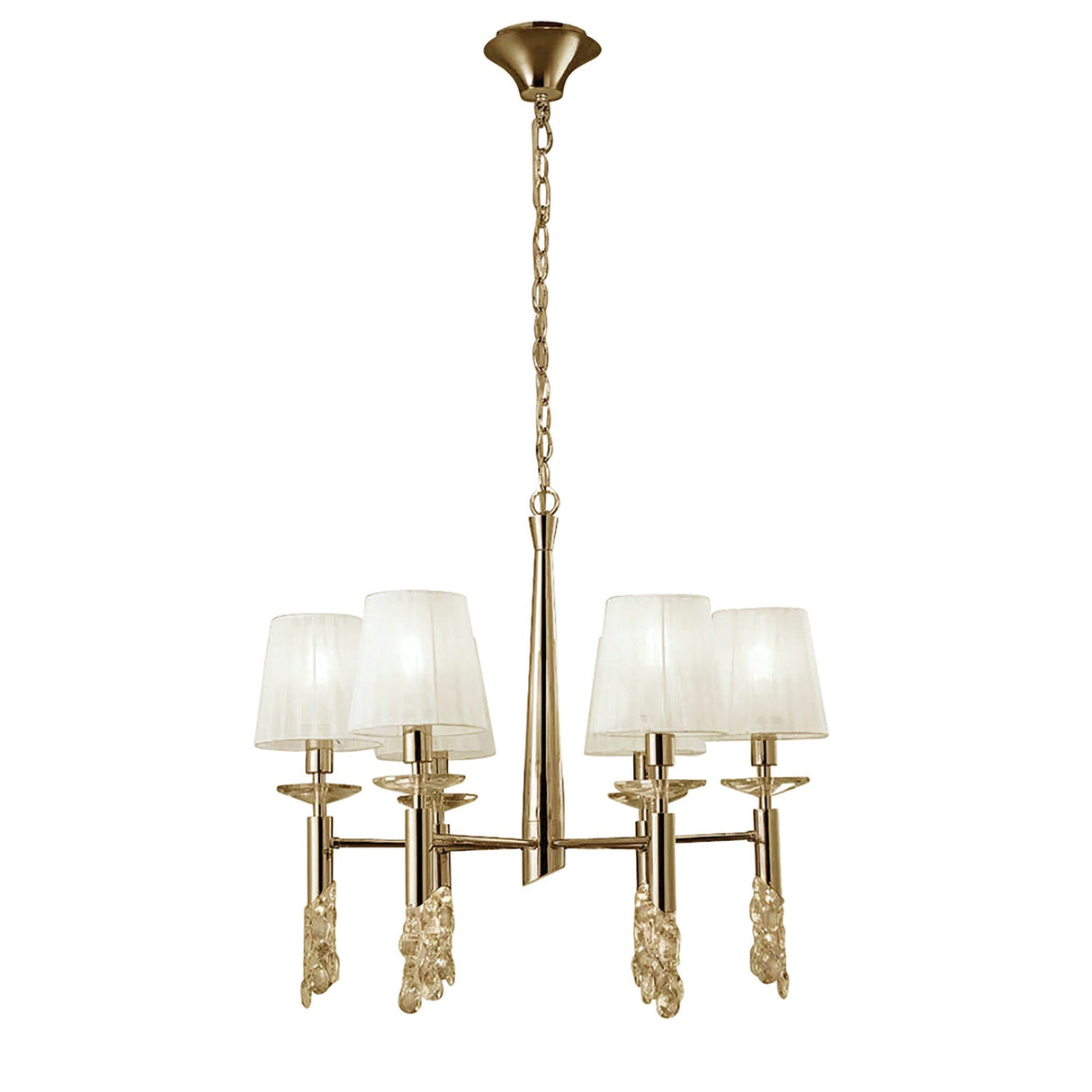Tiffany 12 Light Crystal Chandelier - Gold With White Shades