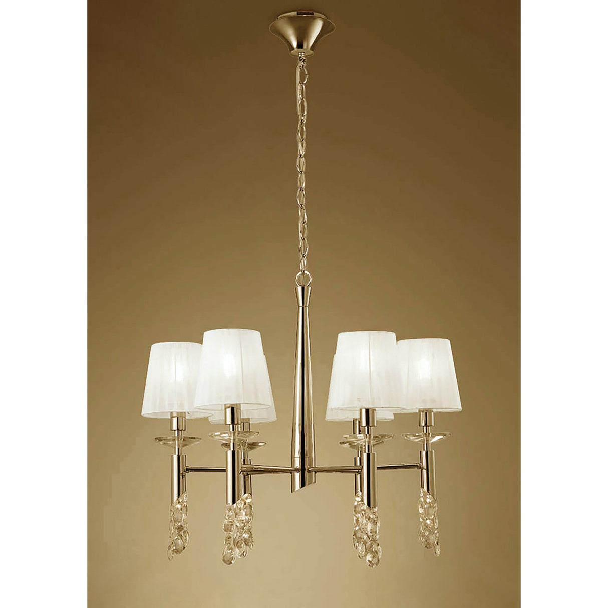 Tiffany 12 Light Crystal Chandelier - Gold With White Shades