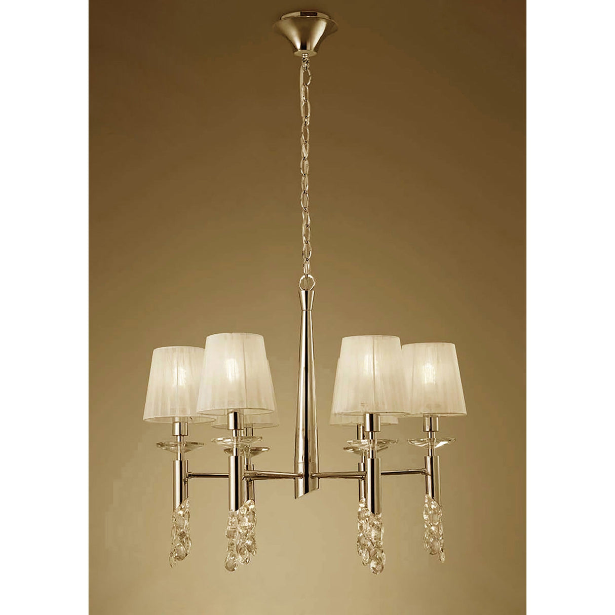 Tiffany 12 Light Crystal Chandelier - Gold With Cream Shades