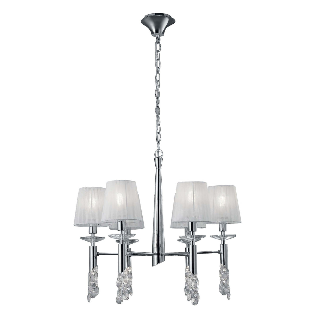 Tiffany  12 Light Crystal Chandelier - Chrome With White Shades