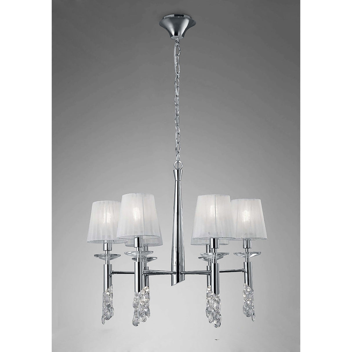 Tiffany  12 Light Crystal Chandelier - Chrome With White Shades