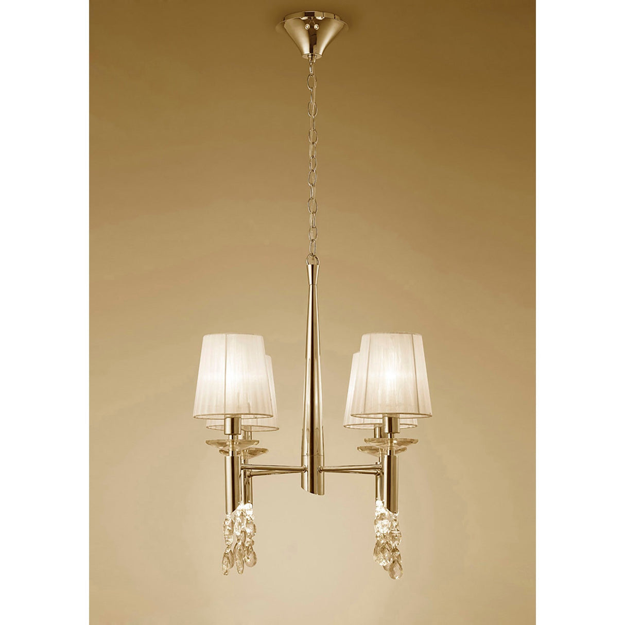 Tiffany 8 Light Crystal Chandelier - Gold With Cream Shades