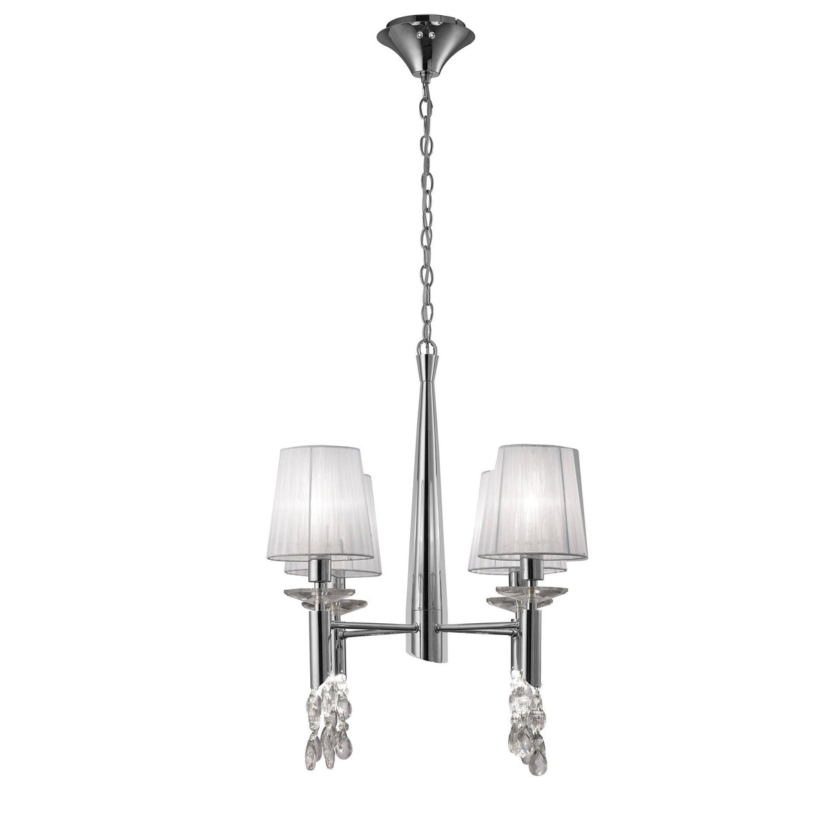 Tiffany 8 Light Crystal Chandelier - Chrome With White Shades