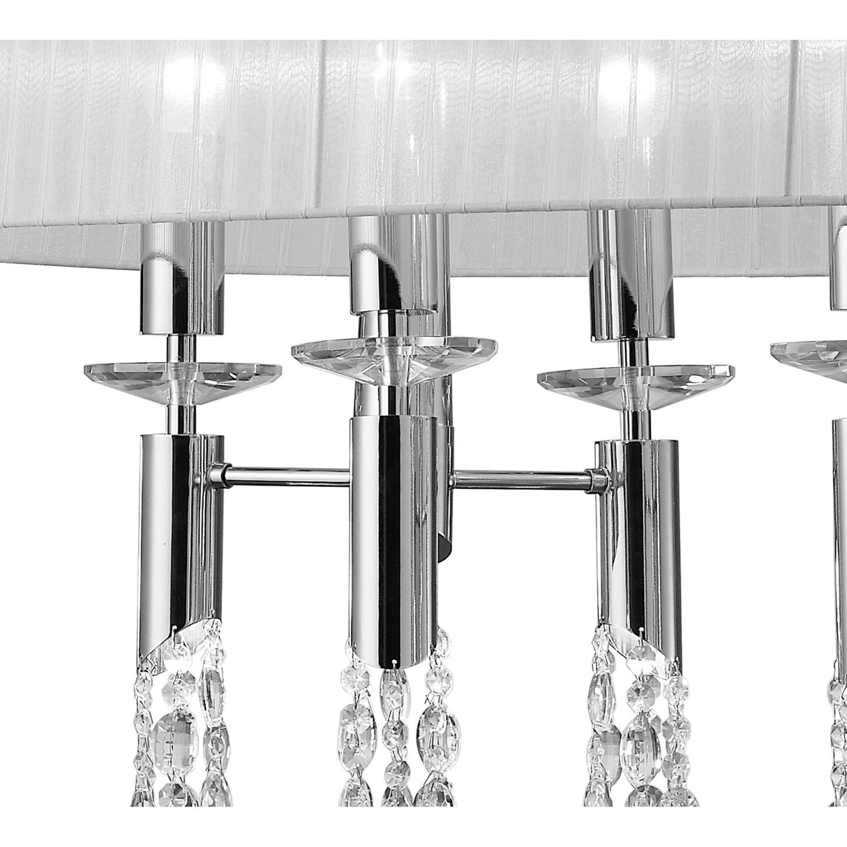 Tiffany Oval 8 Light Crystal Chandelier - Chrome With White Shade