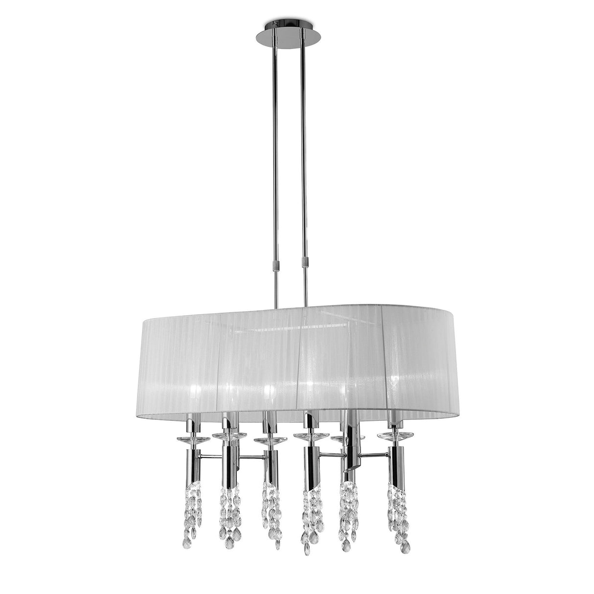 Tiffany Oval 8 Light Crystal Chandelier - Chrome With White Shade