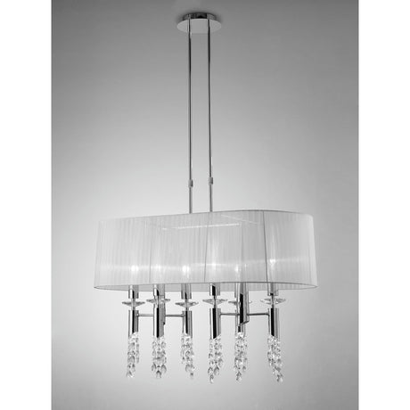 Tiffany Oval 8 Light Crystal Chandelier - Chrome With White Shade