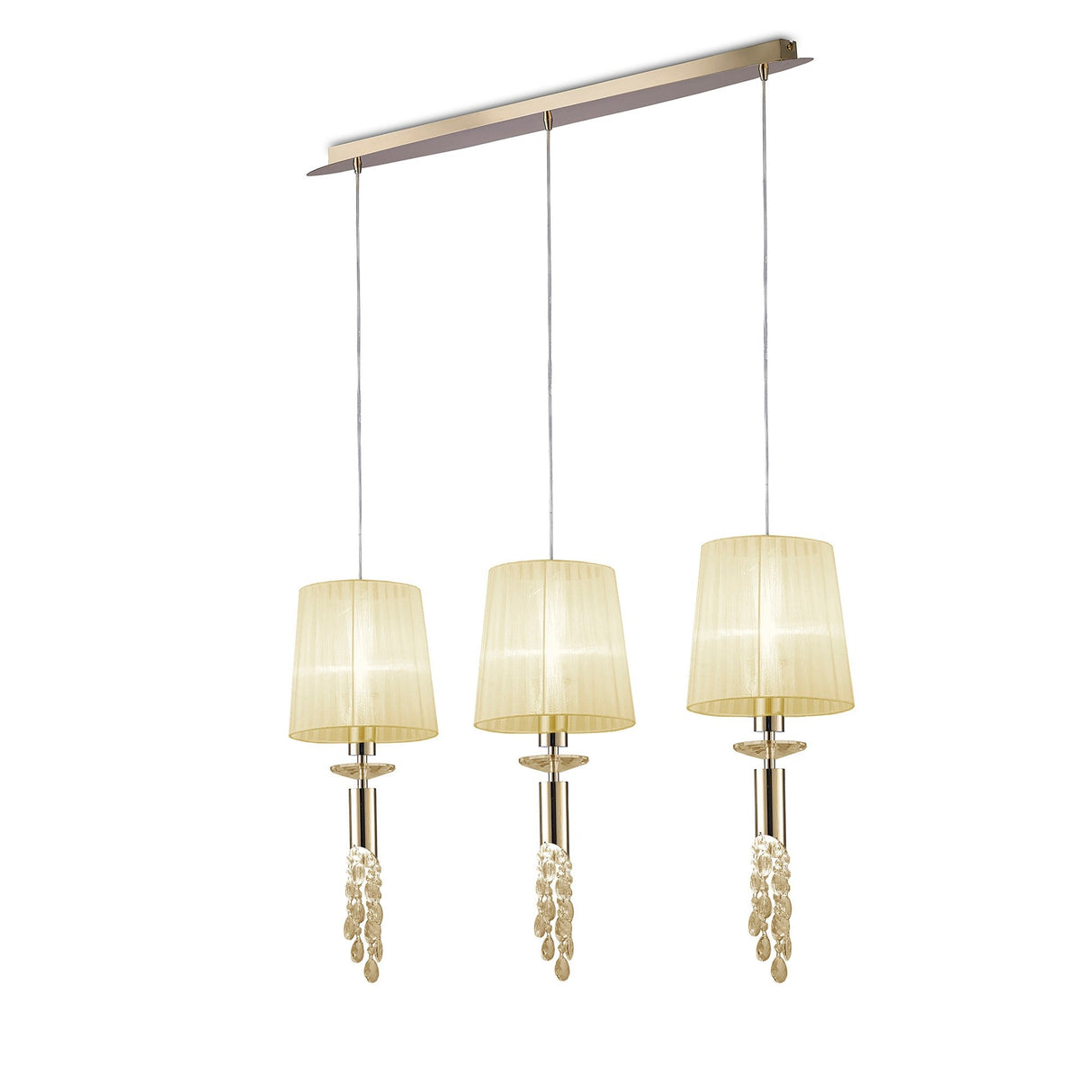 Tiffany 6 Light Crystal Bar Pendant Light -  Gold With Cream Shades