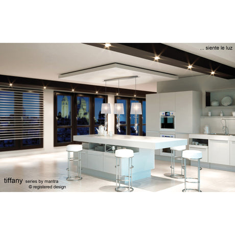 Tiffany 6 Light Crystal Bar Pendant Light - Chrome With White Shades