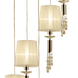 Tiffany 5 Light Crystal Cluster Pendant Light - Gold With Cream Shades