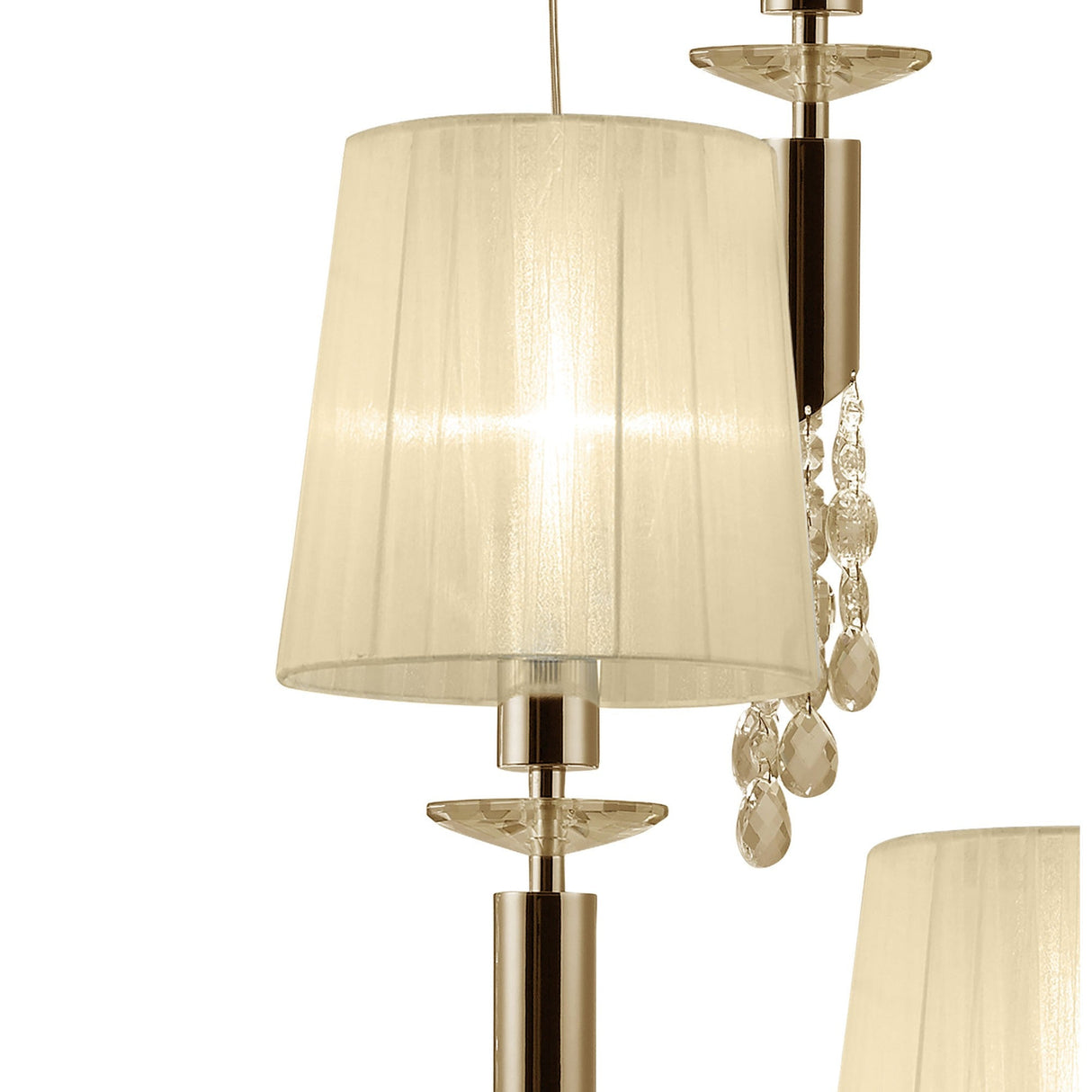 Tiffany 5 Light Crystal Cluster Pendant Light - Gold With Cream Shades